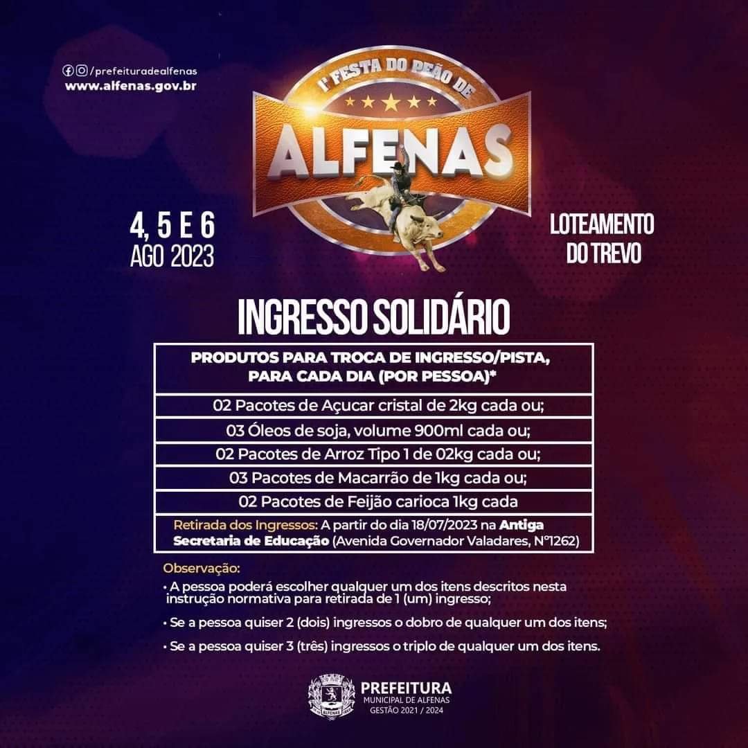 1ª Festa de Peão de Alfenas acontecerá nos dias 04, 05 e 06 de